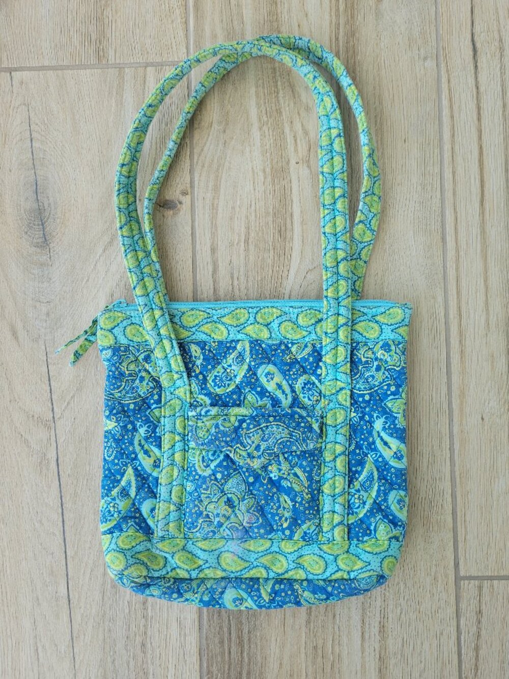 Blue & Green Floral Paisley Quilted Cotton Shoulder Tote Bag